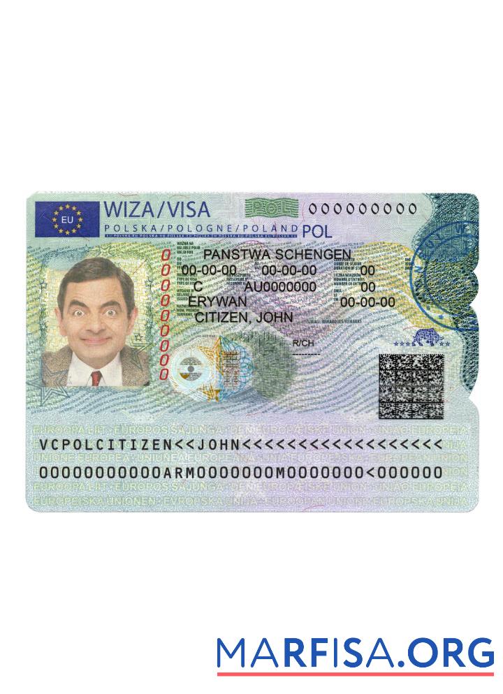 Printable Poland Schengen visa version 2 sample